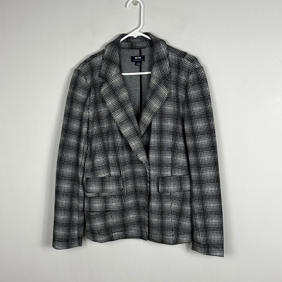 Anthropologie Maeve Collegiate Plaid Blazer Jacket Womens Size Large Grey Black - Picture 2 of 15